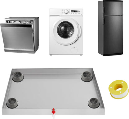 GarveeTech 28 in x 30 in Washing Machine Pan for Washer Dryer and Small Appliances, Large Size Washing Machine Tray with 4 Pcs Anti-Vibration Feet, 304 Stainless Steel, No Hole Desgin