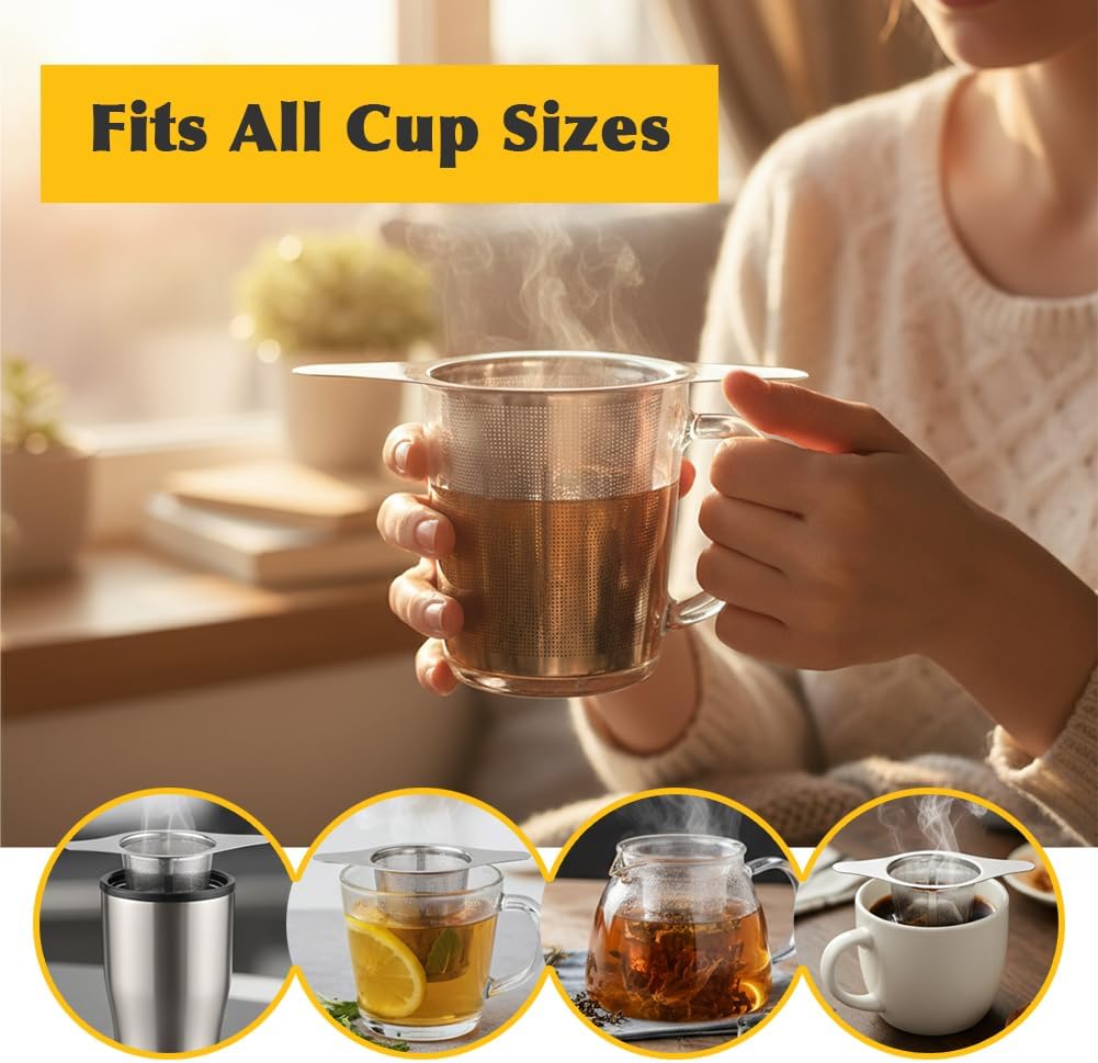 2Pcs Stainless Steel Tea Infuser with Lid, Reusable Loose Leaf Tea Steeper Ultra Fine Mesh TeaStrainer with Double Handles, Large Capacity Teapot Filter Fits Mugs Cups