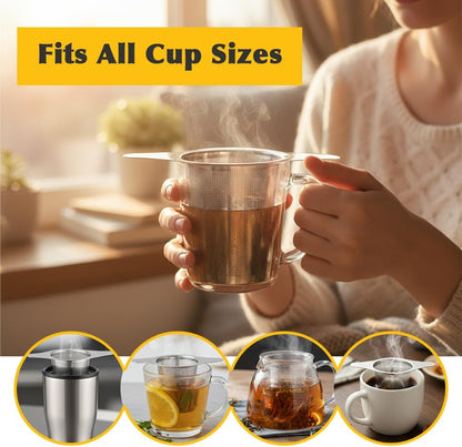 2Pcs Stainless Steel Tea Infuser with Lid, Reusable Loose Leaf Tea Steeper Ultra Fine Mesh TeaStrainer with Double Handles, Large Capacity Teapot Filter Fits Mugs Cups
