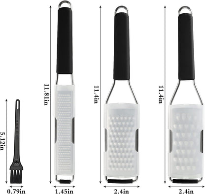 Cambom Lemon Zester Grater Three-piece Suit - Heavy Duty Kitchen Tool for Parmesan Cheese, Ginger, Garlic, Nutmeg, Chocolate, Vegetables，Fruits，Stainless Steel Grater Dishwasher Safe Black | 304 Stainless Steel, Sharp Tool for Parmesan Cheese, Ginger,
