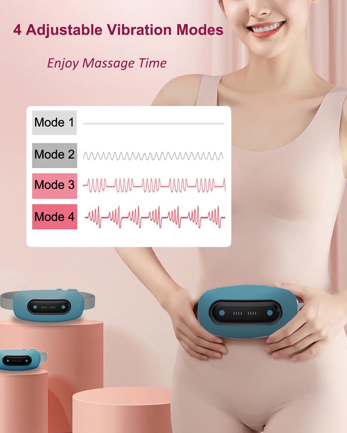 Portable Cordless Menstrual Heating Pad with 4 Heat Levels and 4 Massage Modes,Electric, Fast Large Heating Belly Wrap Belt (Black)