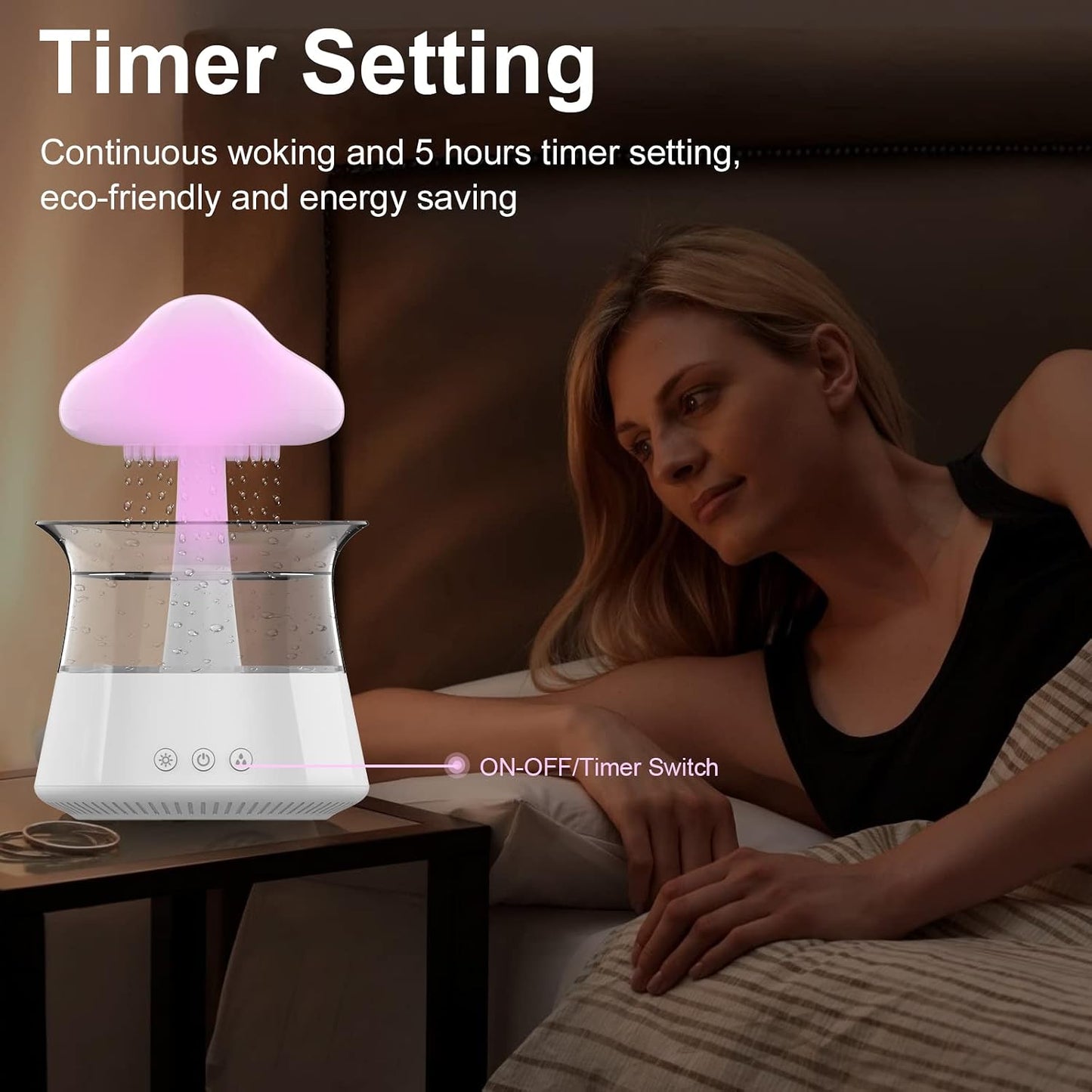 cjc Cloud Rain Humidifier for bedroom with Soothing Rain Sounds Sleep Aid, Waterfall Night Light, Mushroom Design Air Moisturizer，Room Decor Aesthetic for living room (White)