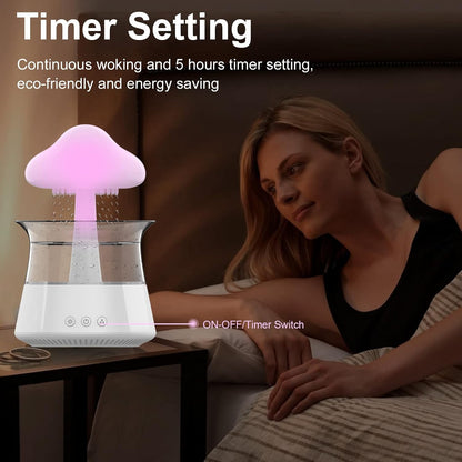 cjc Cloud Rain Humidifier for bedroom with Soothing Rain Sounds Sleep Aid, Waterfall Night Light, Mushroom Design Air Moisturizer，Room Decor Aesthetic for living room (White)