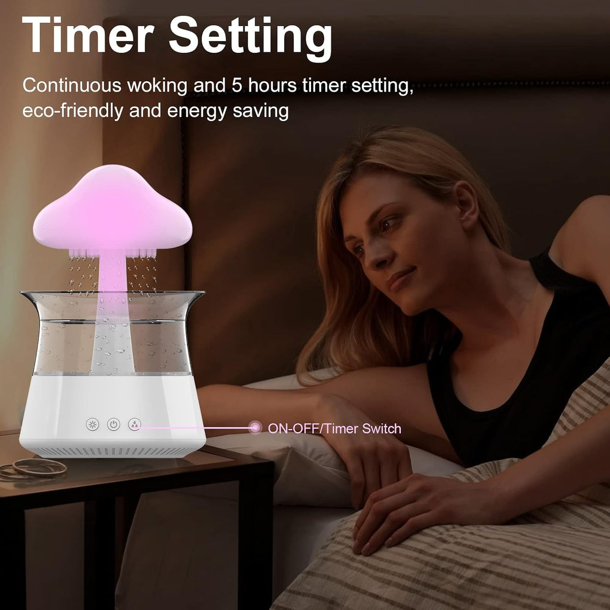 cjc Cloud Rain Humidifier for bedroom with Soothing Rain Sounds Sleep Aid, Waterfall Night Light, Mushroom Design Air Moisturizer，Room Decor Aesthetic for living room (White)