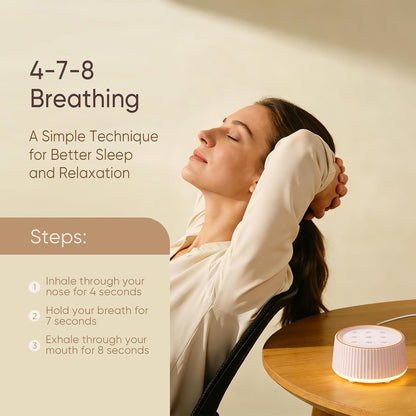 Noise Machine, White Noise Sound Machine for Baby & Adults, 26 Soothing Sounds, 8 Night Light Colors, Tap Control, 6 Timer Settings, Auto-Off & Memory, 4-7-8 Breathing (Black, Standar)
