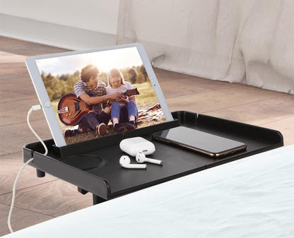 Forzaddik Floating Nightstand Bed Side Shelf Tray, for Bunk Bed/Kids Room | Bedside shelf tray with cup holder, phone/tablet slots, cable holders. Clamp fits 0.6"-3.4" bed frames.Easy install