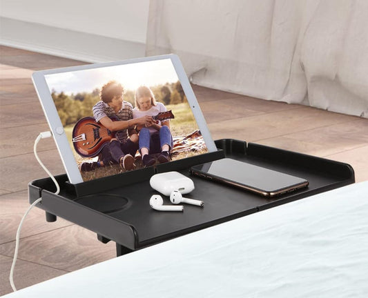 Forzaddik Floating Nightstand Bed Side Shelf Tray, for Bunk Bed/Kids Room | Bedside shelf tray with cup holder, phone/tablet slots, cable holders. Clamp fits 0.6"-3.4" bed frames.Easy install
