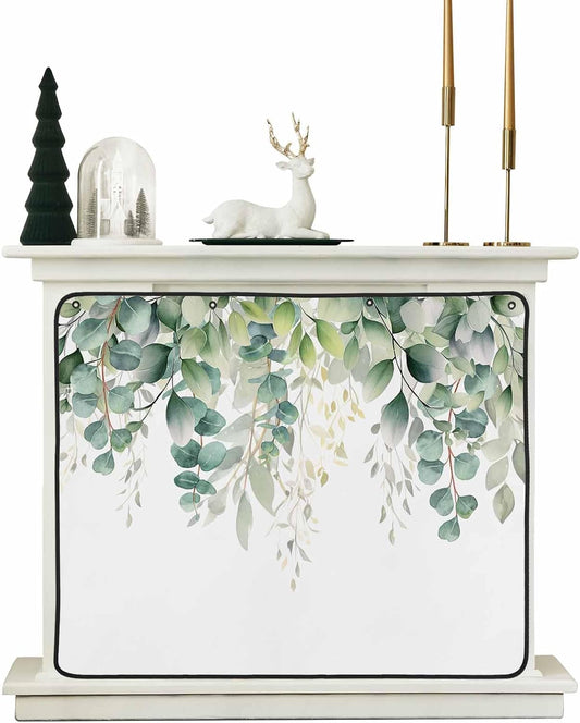 Sage Green Eucalyptus,Magnetic Fireplace Cover Decorative Indoor For Brick Fireplace,Insulation Fireplace Blocker Blanket Draft Stop Hot Heat,Contemporary White Botanical Watercolor 39"Wx32"H