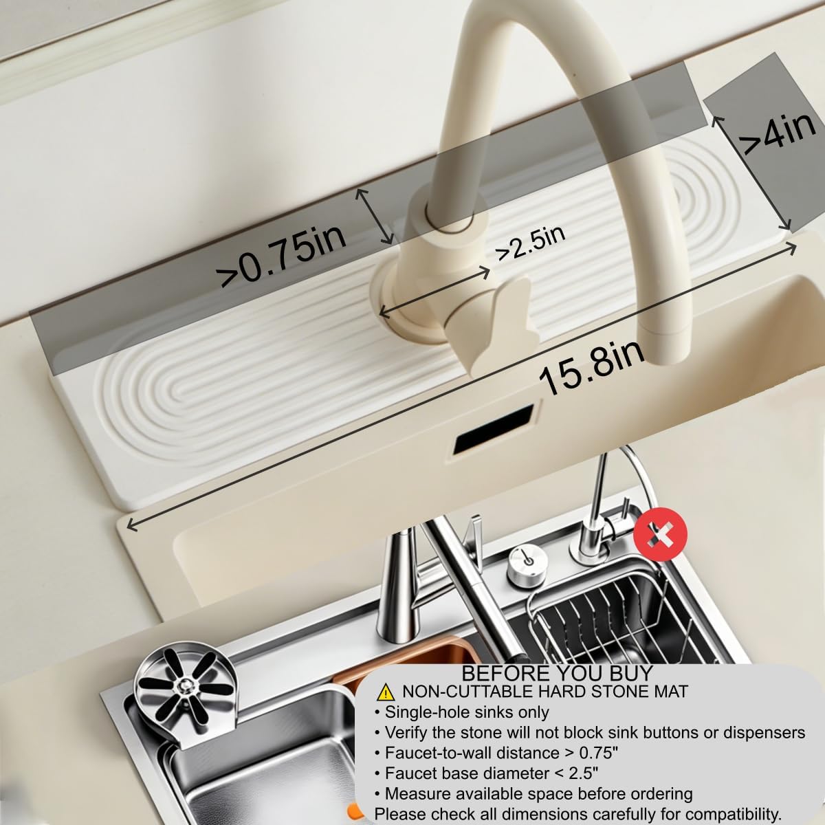 Stone Faucet Mat for Kitchen Sink, Faucet Mat Fast Drying Diatomite | Sink Splash Guard Water Absorbing Stone Tray for Sink, Counter Protector Matt for Kitchen & Bathroom
