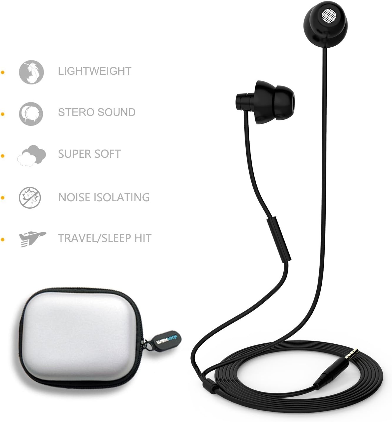 MAXROCK Sleep Earbuds,Ultra Soft Lightweight Sleep Earphones Headphones with Volume Control and Mic for Insomnia, Side Sleeper, Snoring, Air Travel, Meditation & Relaxation (Acid Blue)
