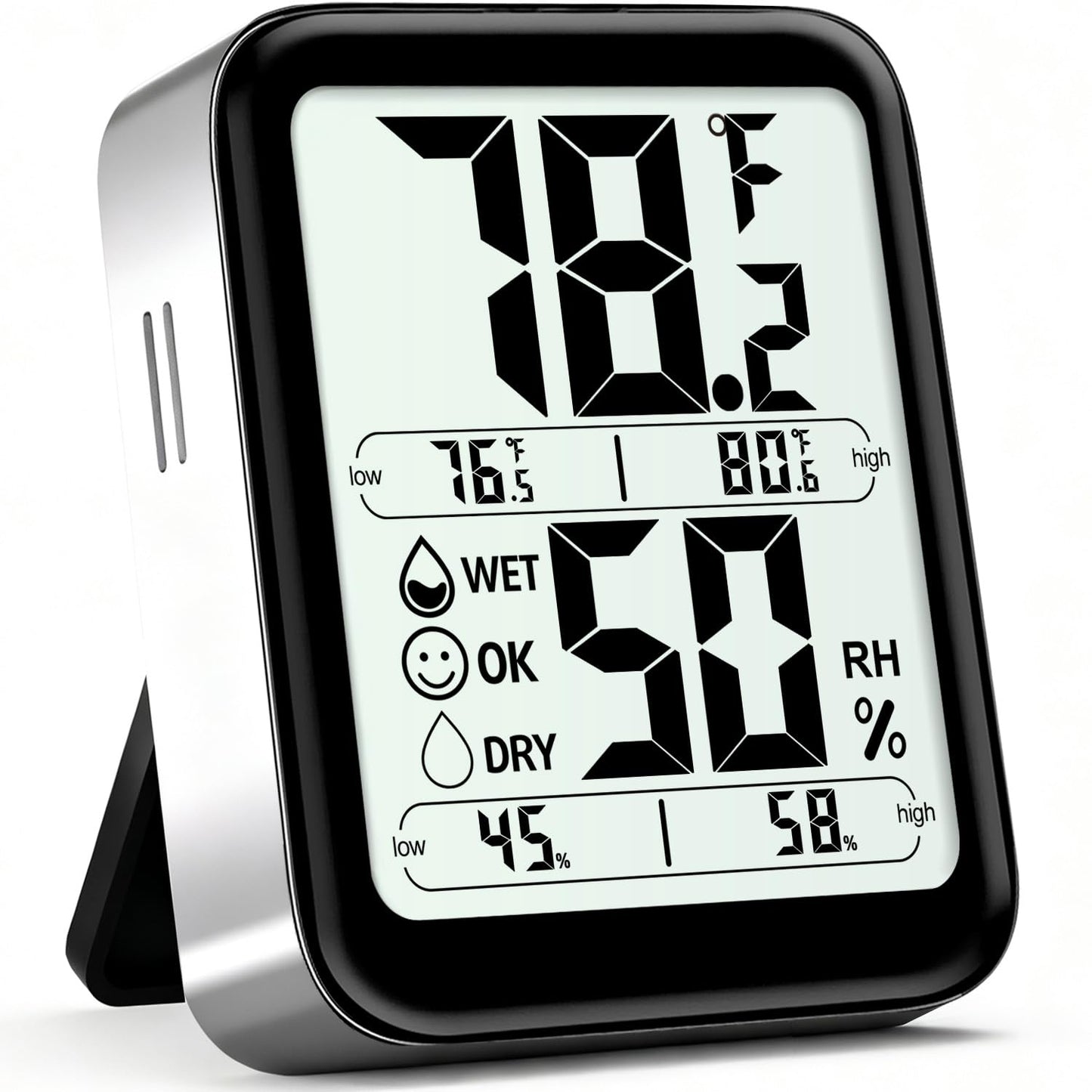 Indoor Thermometer Hygrometer, Max Min Records, w/Battery | Real-time comfort indicator, 5s refresh, Easy To View, Magnetic/Stand, °F/°C switch for home, office, nursery, greenhouse