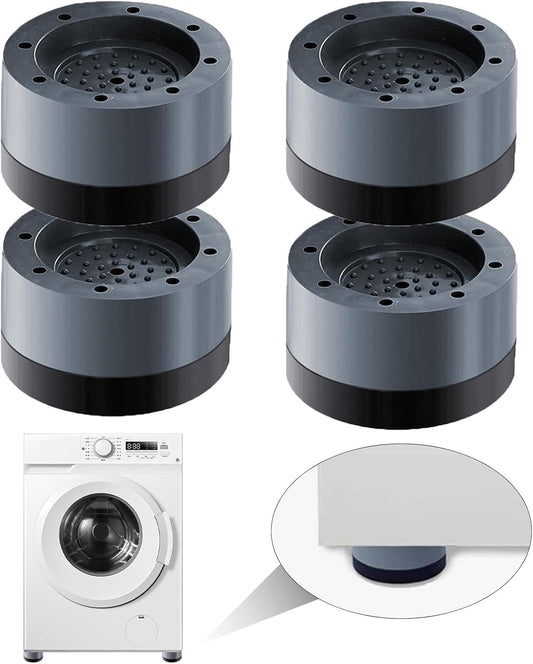 4PCS Universal Anti-Vibration Pads for Washing Machine, Dryer, Dishwasher - Non-Slip Rubber Feet Pads, Shock Absorber, Anti-Walk Mat, Noise Reduction, Stabilizer Gray Resin Fiber & TPU Rubber