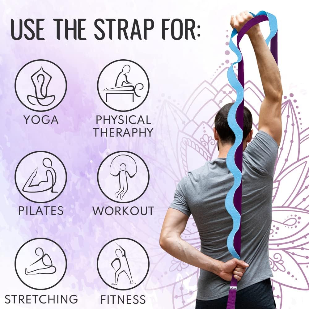 Stretching Strap with 10 Loops for Physical Therapy & Rehab | Non-Elastic Yoga Stretch Band for Hamstring, Leg, Hip & Knee Rehab, Pilates, Flexibility & Mobility Exercises for Men & Women
