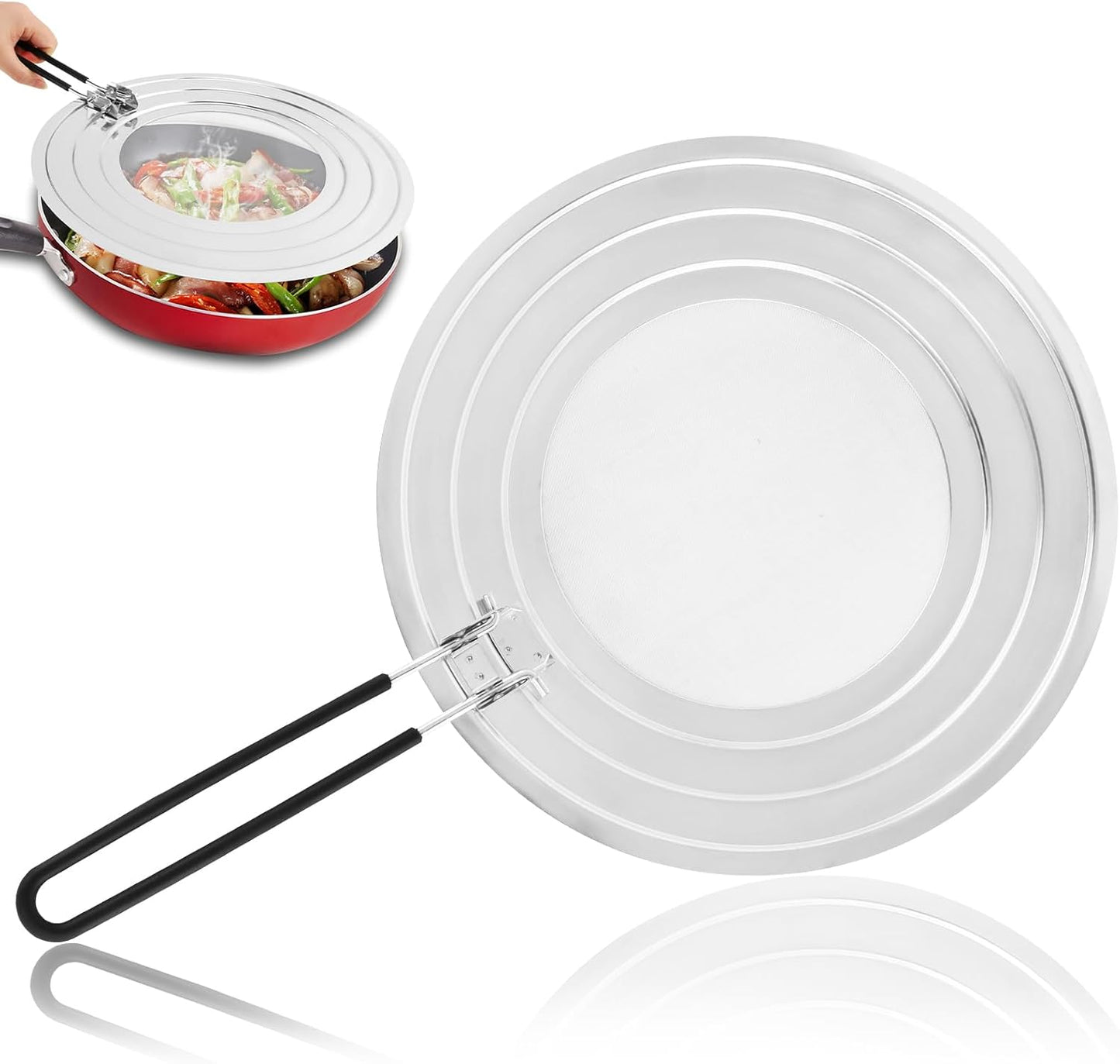 Stainless Steel Splatter Screen for Frying Pan, Grease Splatter Guard with Foldable Heat-Resistant Silicone Handle, Shields Stove Top from Bacon Fry Oil or Deep Fryer Splash(11.81inch)
