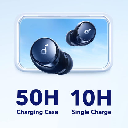 soundcore by Anker Space A40 Auto-Adjustable Active Noise Cancelling Wireless Earbuds, Reduce Noise by Up to 98%, 50H Playtime, Hi-Res Sound, Comfortable Fit, App Customization, Wireless Charge (Blue) | Reduce Noise by Up to 98%, Ultra Long 50H Playtime,