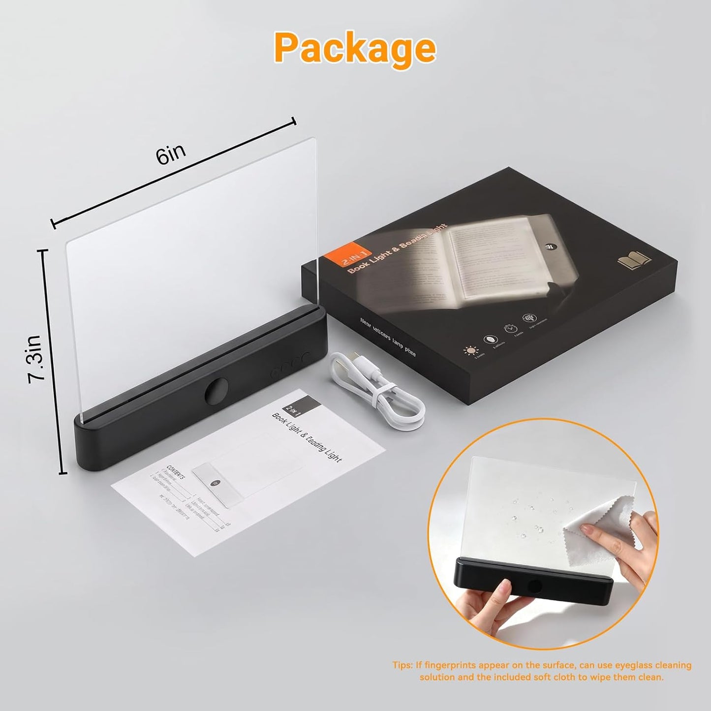 Amber Book Light, Rechargeable Clear LED Flat Reading Light with 3 Colors & Timer, Dimmable Panel Plate Lamp Book Full Page Light for Reading in Bed at Night, Funny Gifts for Readers Book Lovers