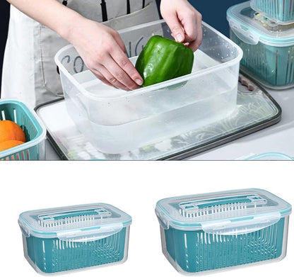 2 Pack Fruit Storage Containers for Fridge w/Removable Colander | 44oz+23oz - Stackable & Handle, Fresh Food Produce Saver Containers with Removable Colander, Vegetable Lettuce Keeper Bowl