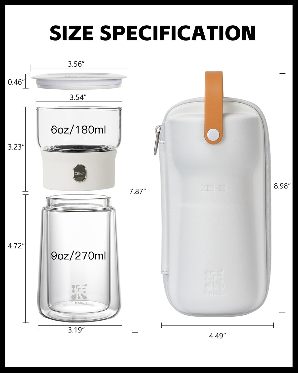 ZENS Glass Infuser Teapot, One Touch Tea Maker for Loose Leaf Tea, Walnut