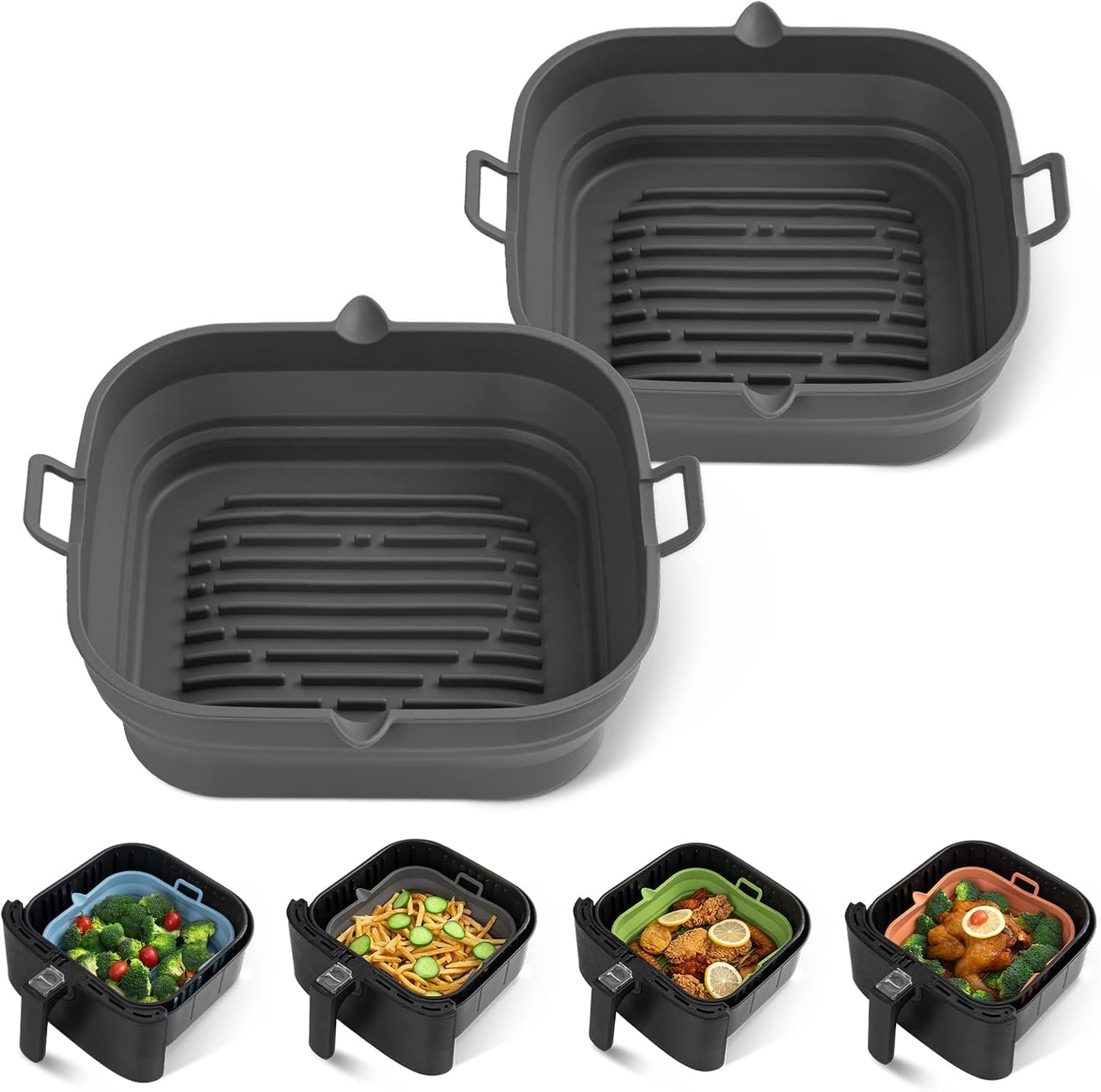 Silicone Air Fryer Liners Square - Reusable Airfryer Collapsible Basket - Easy to Clean Air Fryers Pot for 5.8 to 8 Qt Baking Tray Oven Accessories, 8.5 Inch Large