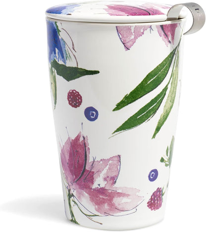 Tea Forte Double-Walled Ceramic Kati Cup, Noir, 12 oz | Insulated Ceramic - Stainless Steel Loose Leaf Infuser - Keeps Tea Hot Longer - Lid Included - Microwave & Dishwasher Safe