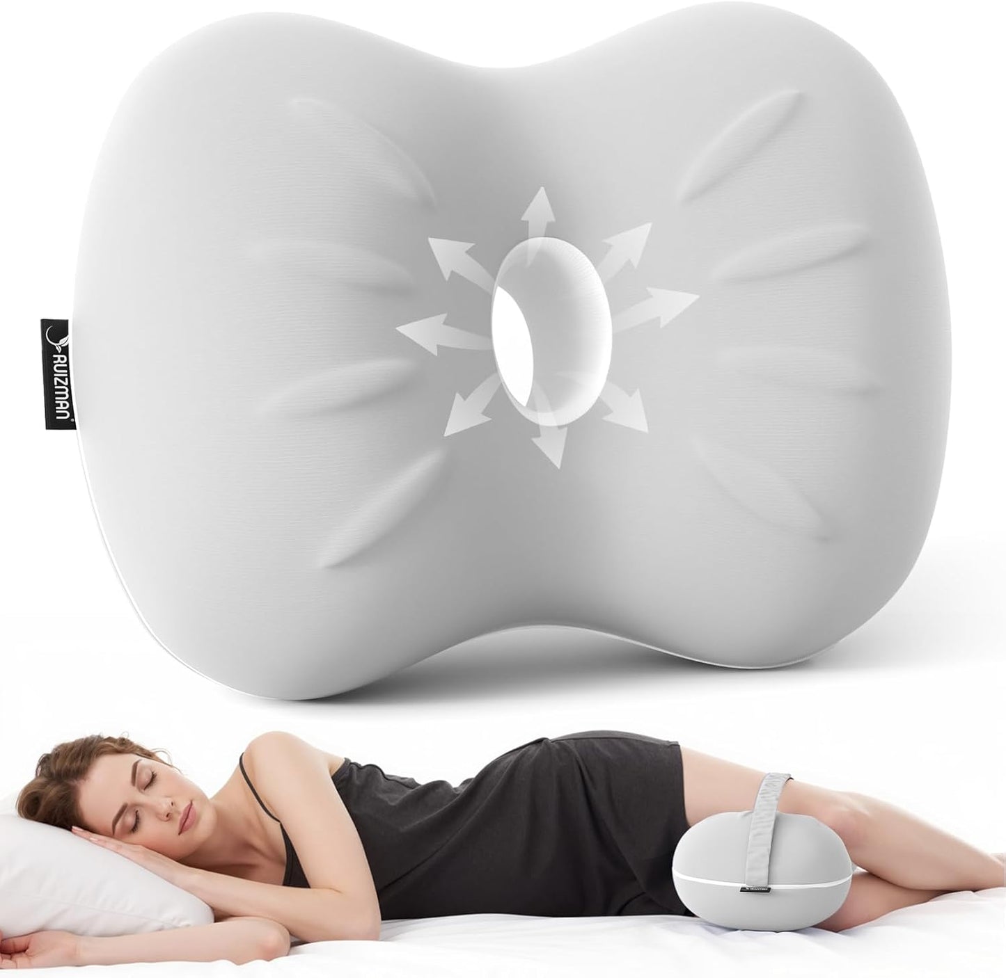 Knee Pillow for Side Sleepers - Cooling Pillow Between Legs for Side Sleeping - Memory Foam Knee Pillow with Strap for Hip Pain & Spine Alignment (Blue)