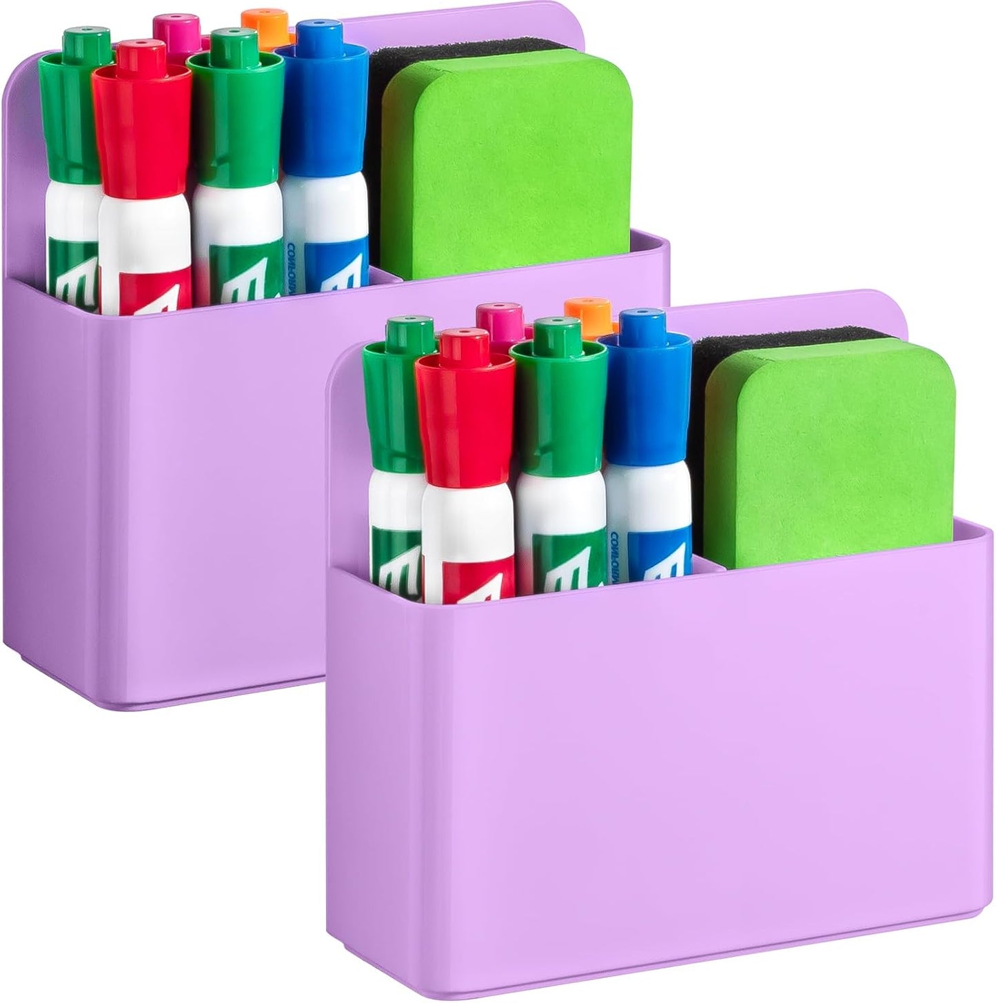 2 Pack Magnetic Pen Holder Cup for Whiteboard, Classroom Supplies | Plastic Magnetic Dry Erase Marker Holder for Refrigerator Fridge, Pencil Cup for School, Locker Accessories Organizer-White
