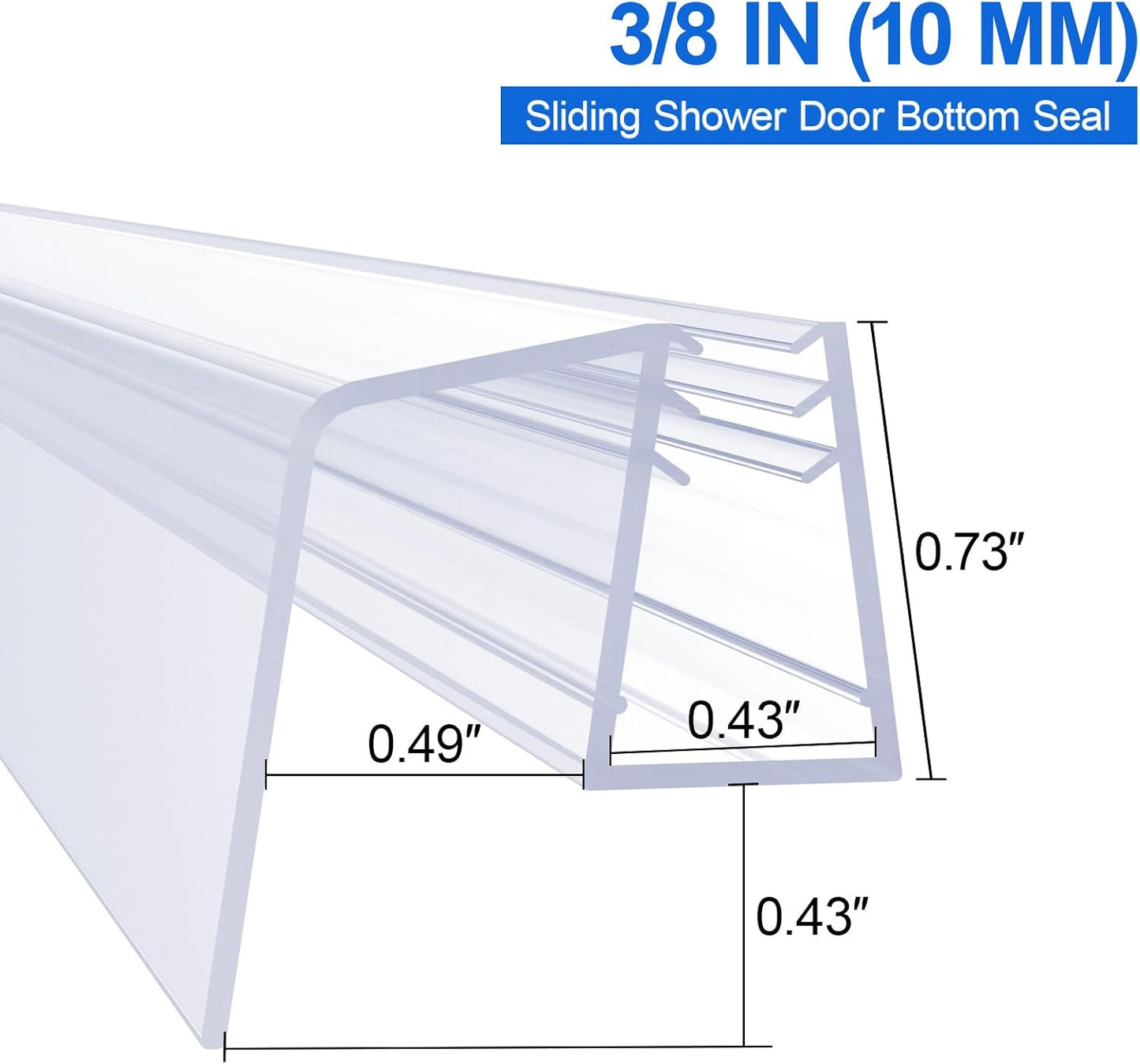 Yecaye 3 Pack 3/8" x 39" Shower Door Bottom Seal Strip, Shower Door Sweep | Shower Door Sweep for 3/8'' (10mm) Doors, Frameless Glass Shower Door Seal Strip Stop Shower Leaks and Create a Water Barrier