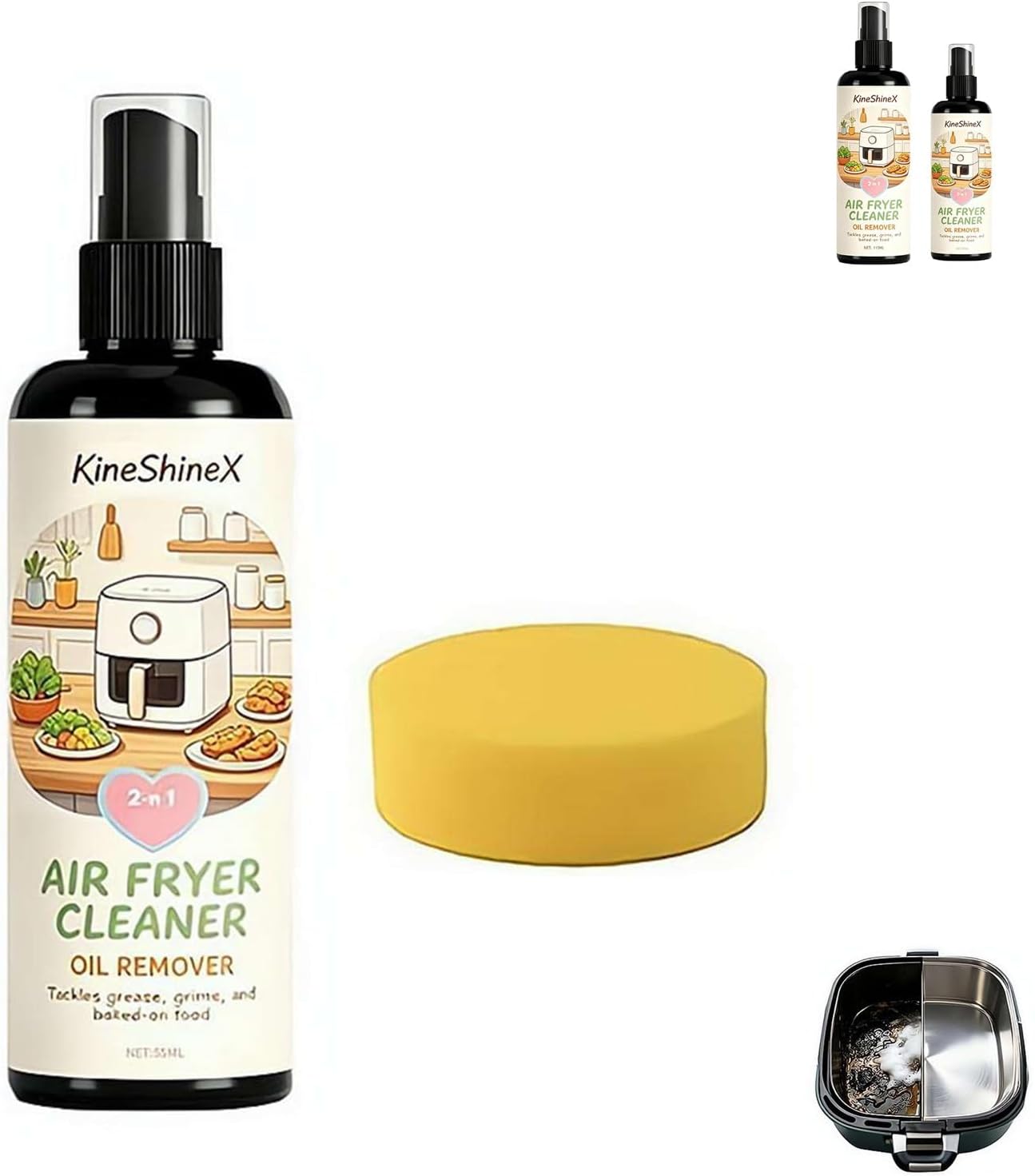2-in-1 Air Fryer Cleaner and Degreaser Spray, Powerful Kitchen Degreaser Foam Spray, Fast and Powerful Oil-RemovingSpray, Multi-Use DegreaserSpray for Grill, Oven, Home Kitchen