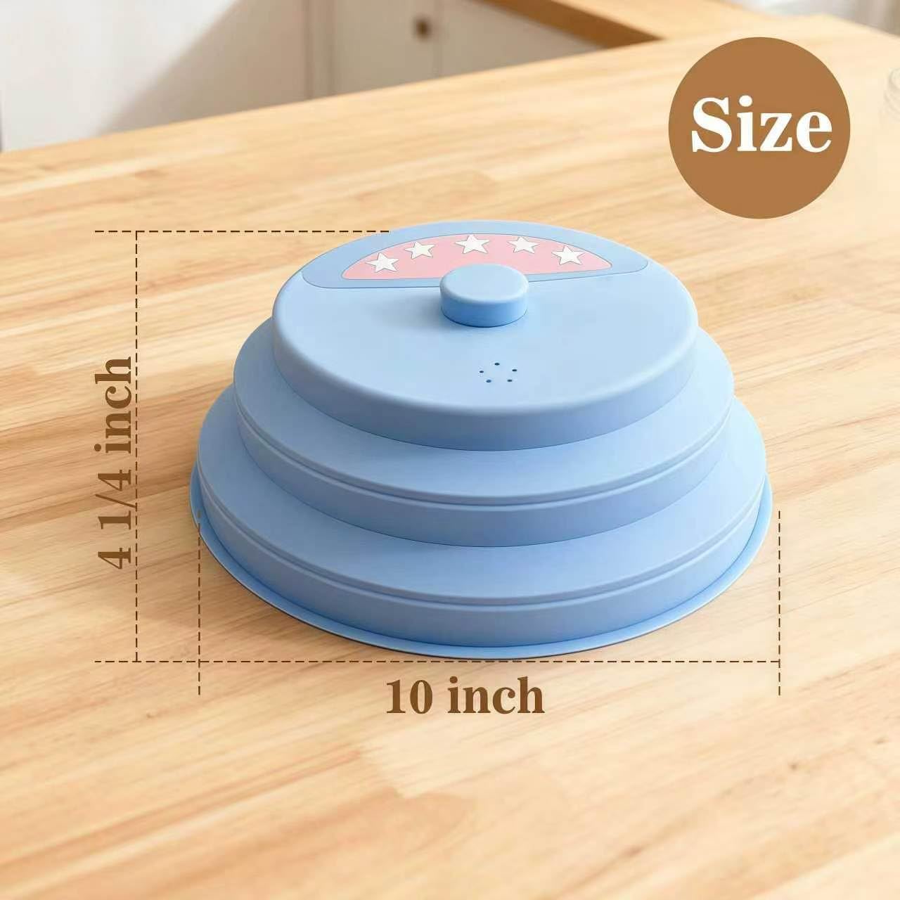 10 Inch Collapsible Silicone Microwave Splatter Cover with water steamer | Silicone microwave cover with water steamer vented splatter guard handle, BPA-Free dishwasher safe kitchen gadgets,Blue&Pink