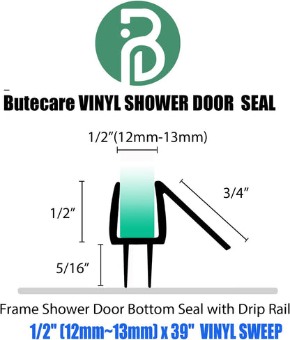 2-Pack Butecare Frameless Shower Door Bottom Seal for Glass Doors – Stop Shower Leaks and Create a Water Barrier (3/8” x 39”)