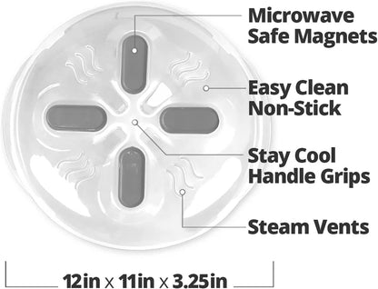 HOVER COVER Magnetic Microwave Splatter Cover for Food - 12-Inch - Gray | BPA-Free Lid, Vented Plate Guard with Steam Vents, Anti-Splash Microwave Lid, Dishwasher Safe, Space-Saving Magnetic Storage