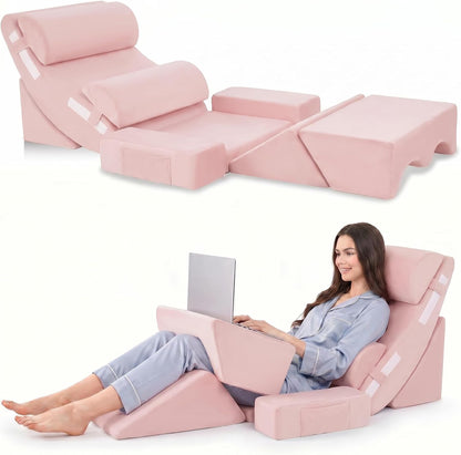 5PCS Wedge Pillow Set for After Surgery, Adjustable Orthopedic Foam Bed Wedge Pillow for Acid Reflux, GERD & Heartburn Relief, Back & Leg Elevation Support for Sleeping & Sitting Up, White Grey