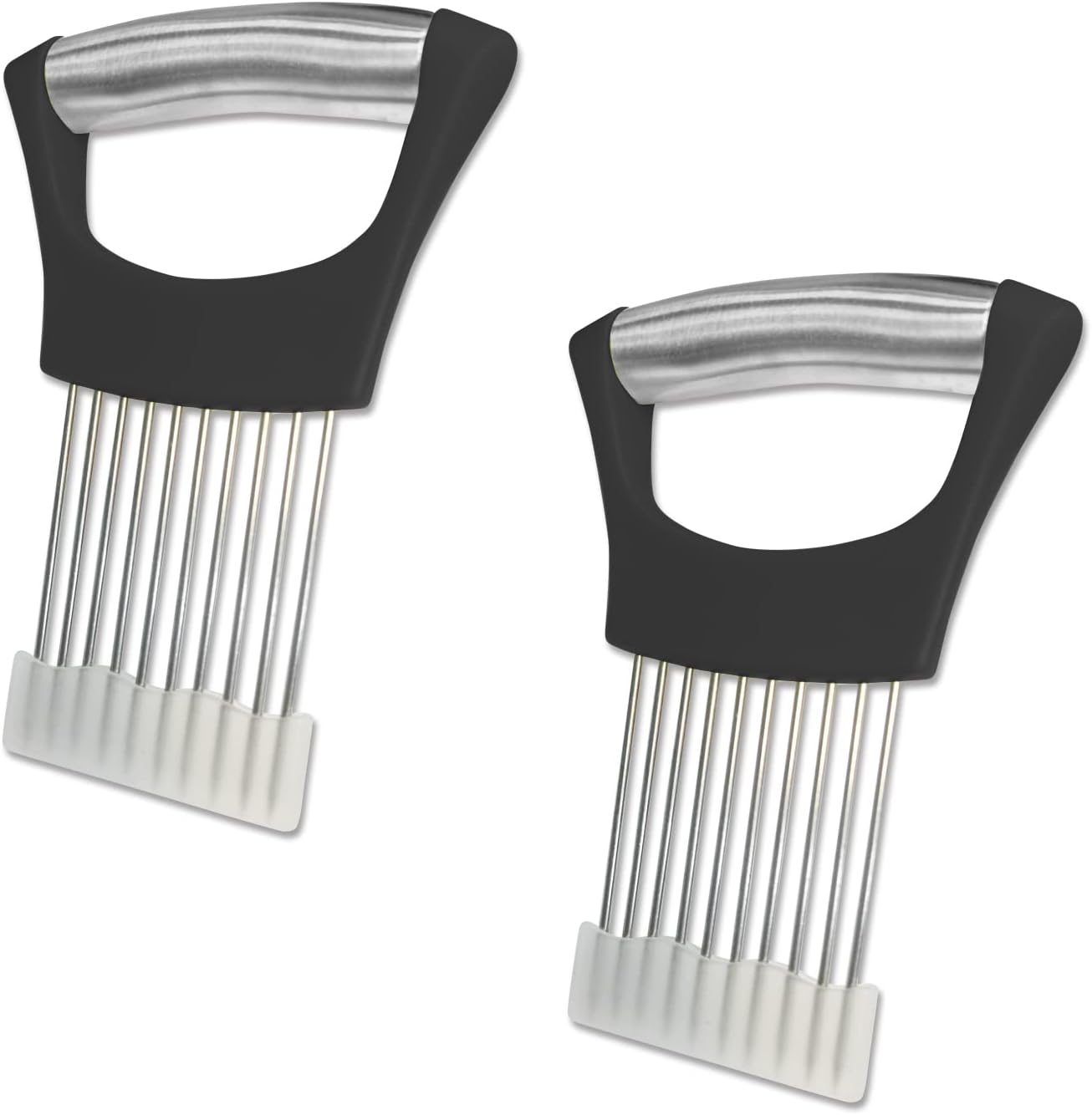 Onion Holder for Slicing - Multi-Purpose Kitchen Tool for Safe and Efficient Slicing of Onions, Tomatoes, Potatoes, Apples, and More | Stainless Steel Vegetable Cutter & Meat Tenderizer 2 PCS