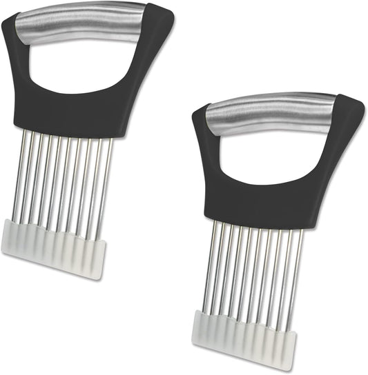Onion Holder for Slicing - Multi-Purpose Kitchen Tool for Safe and Efficient Slicing of Onions, Tomatoes, Potatoes, Apples, and More | Stainless Steel Vegetable Cutter & Meat Tenderizer 2 PCS