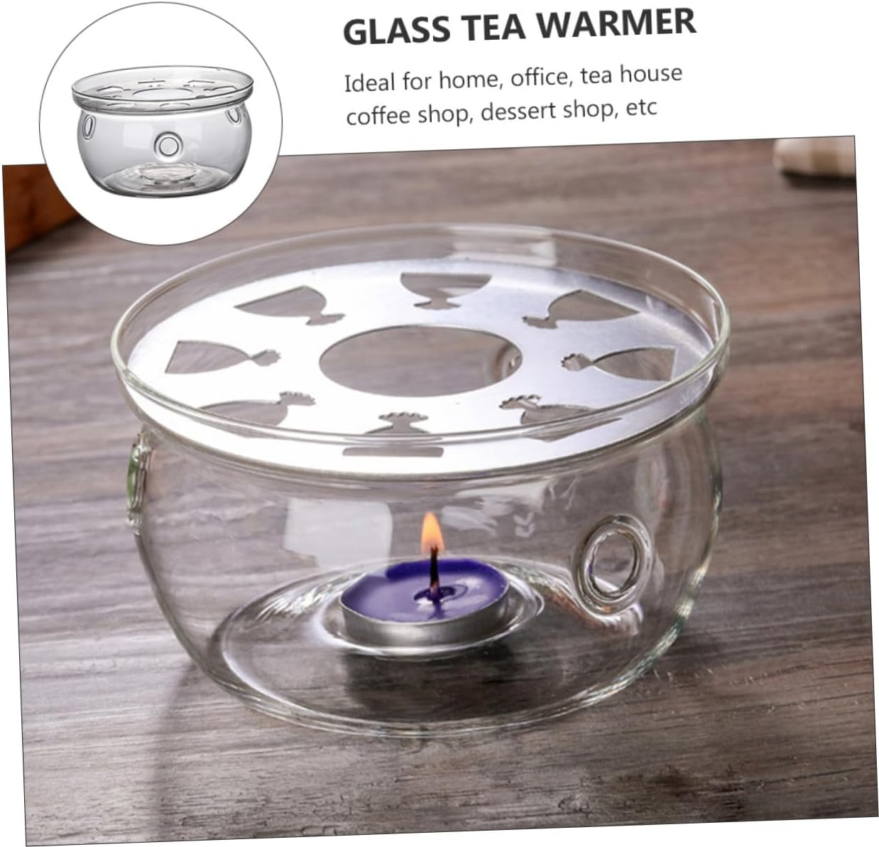 2pcs Glass Teapot Warmer High Borosilicate Tea Heating Pot Stands Without Candle for Home Office Tea House Coffee Shop Decor