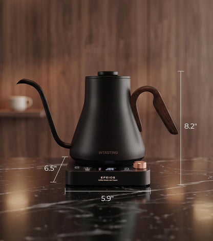 Epeios Electric Kettle, Gooseneck Electric Kettle with ±1°F Temperature Control, 1200W Rapid Heating for Pour Over Coffee & Tea, 304 Stainless Steel Interior, Auto Shut-Off, 0.9L, Black | Rapid Heating, Precision Pour-Over for Coffee & Tea,Smart Hot