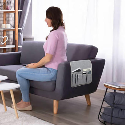 Remote Control Holders for Armchairs, Couch Caddy, Featuring Non-Slip Bases | 5 Pockets Bedside Storage Pocket for TV Remote Holder, Phone Tablet Kindle, Magazines, Gifts for Seniors (Beige, 35"X12.4")