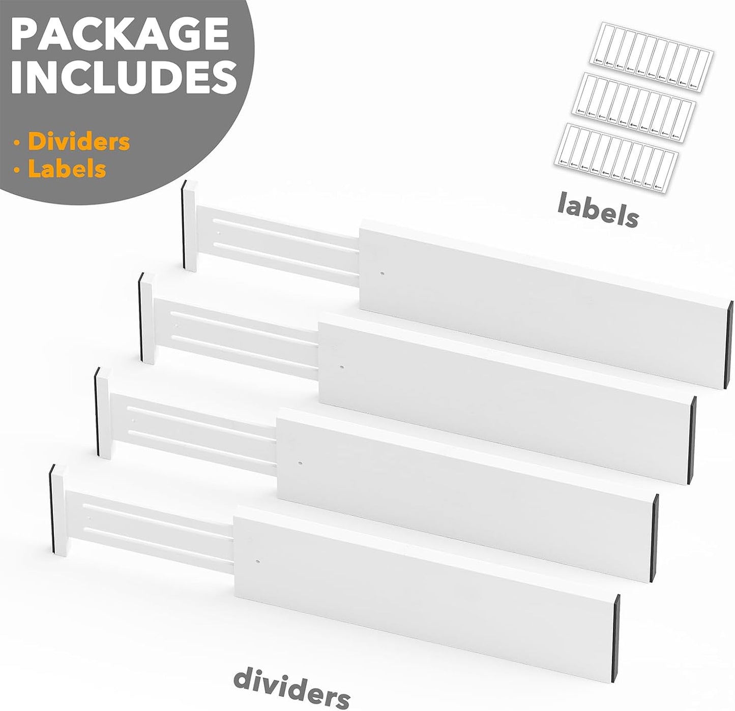 SpaceAid Bamboo 4 Pack Dresser Drawer Dividers, 4.65“ High Adjustable 12.5“-17” Drawer Organizers, Expandable Organization for Clothing, Clothes, Dressers, Black