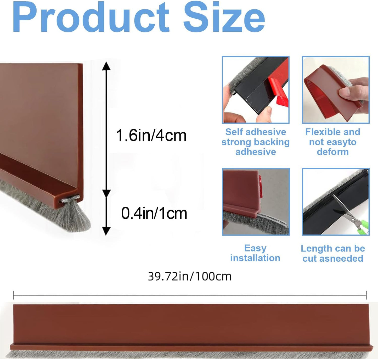 2 PCS Door Draft Stoppers with Brush, Door Sweep 2" W x 39" L White | Soundproof Door Sealer for Exterior/Interior Doors and Dust/Noise/Hot or Cold Air Insulation