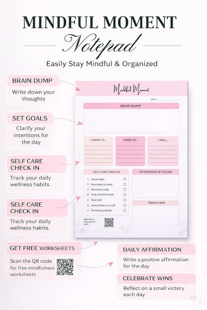 ADHD Daily Planner Notepad for Women – Brain Dump Pad, Mood Tracker & Self-Care Journal | Undated Productivity Planner for Neurodivergent Adults | 50 Tear-Off Sheets | Anxiety Relief