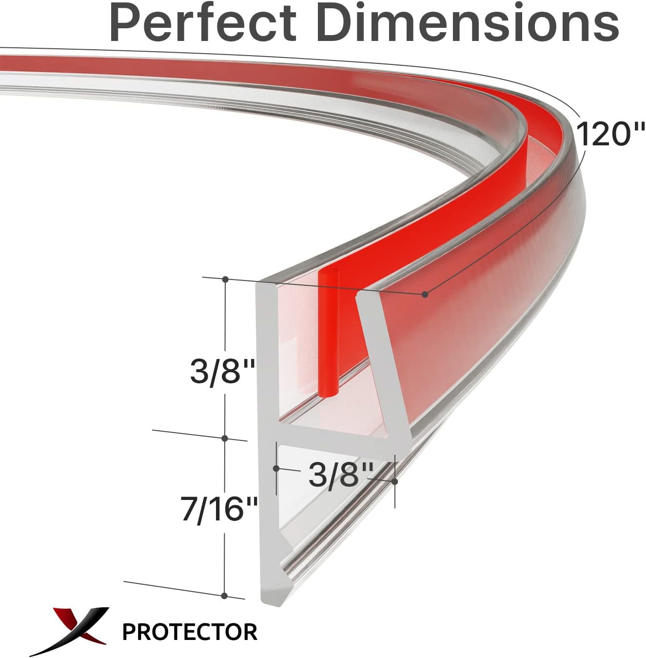 Frameless Shower Door Side Seal X-Protector - 40" Shower Door Seal | Self-Adhesive Shower Door Sweep - Premium Door Side Seal Strip - Silicone Glass Shower Seal Strip for All Door Thicknesses!