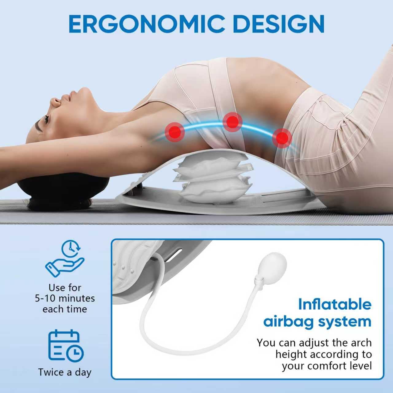 Back Stretcher for Lower Back Pain Relief, Lumbar Support Board | Adjustable air compression decompression device, ergonomic spine stretcher for home office, ABS & EVA material
