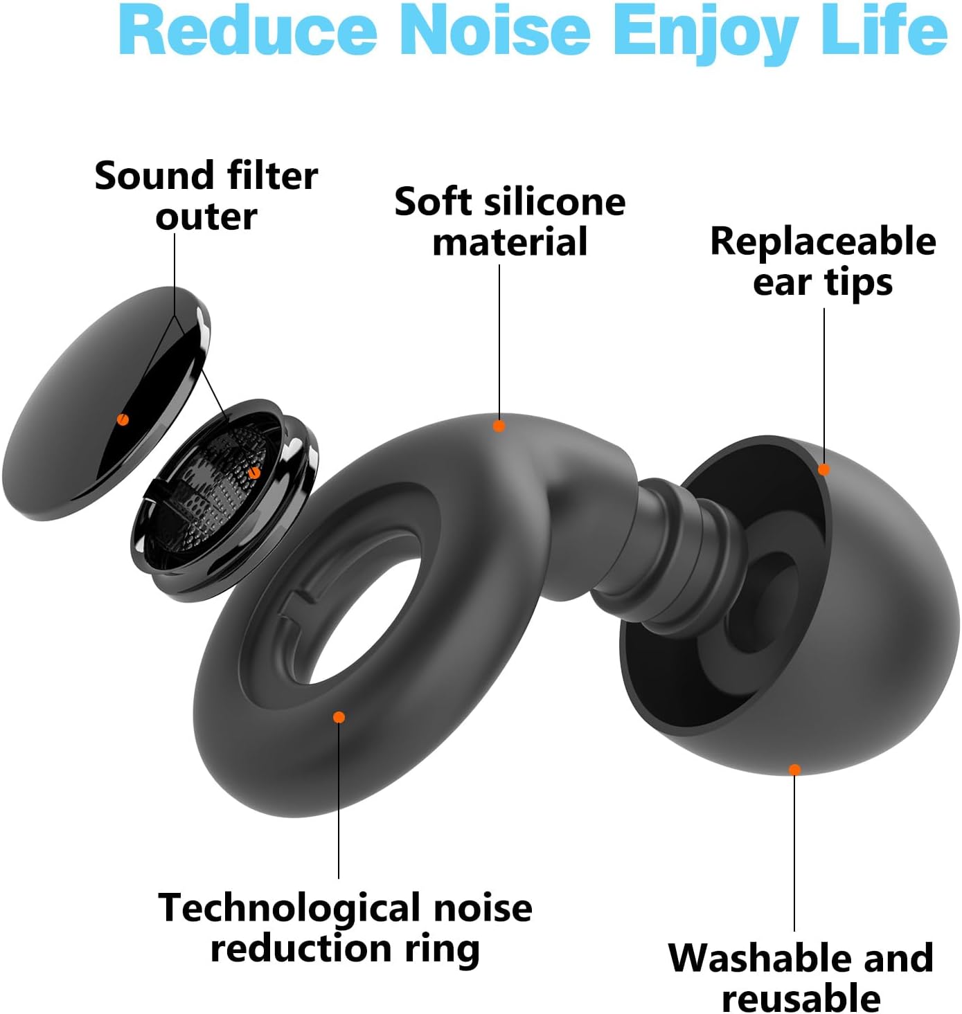 Ear Plugs for Sleeping Noise Cancelling – 30dB Reusable Silicone Earplugs with 8 Ear Tips & Case, Ideal Sleep Ear Plugs, Soft & Cozy Hearing Protection for Sleep, Concerts, Work, Travel & Focus