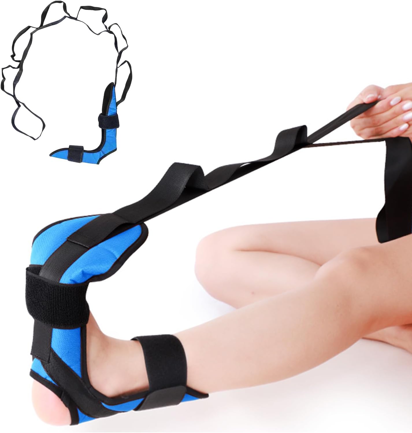 Foot & Calf Stretcher, Rehabilitation Training Stretcher with 7 Loops for Drop Foot Plantar Fasciitis Muscle Atrophy, Leg Stretch Strap for Seniors Injuries Recovery Aids (Blue)
