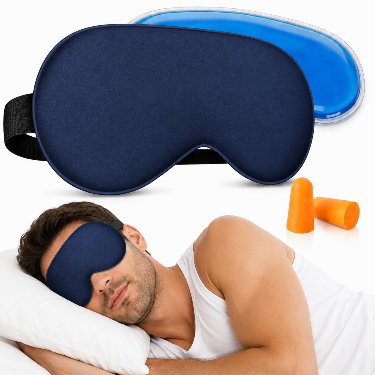 Silk Sleep Mask with Cooling Gel | Pure Mulberry Silk, Adjustable Strap, Superior Light Blocking, Includes Removable Ice Pack & Earplugs
