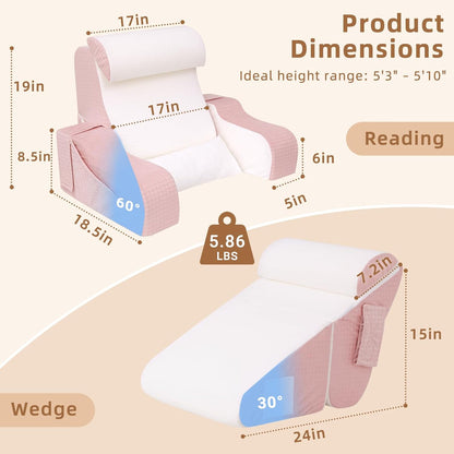 Foldable Reading Pillow for Sitting in Bed Adult, White/Grey, 19"