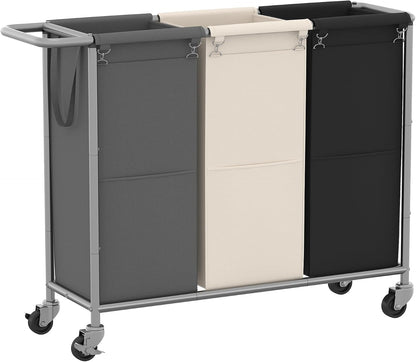 Heybly 3-Section Laundry Sorter Hamper,Rolling Laundry Hamper with Removable Bags – Heavy-Duty Laundry Sorter Cart with Wheels for Dirty Clothes, 40.2 x 15.4 x 33.1 Inches HLH024P03