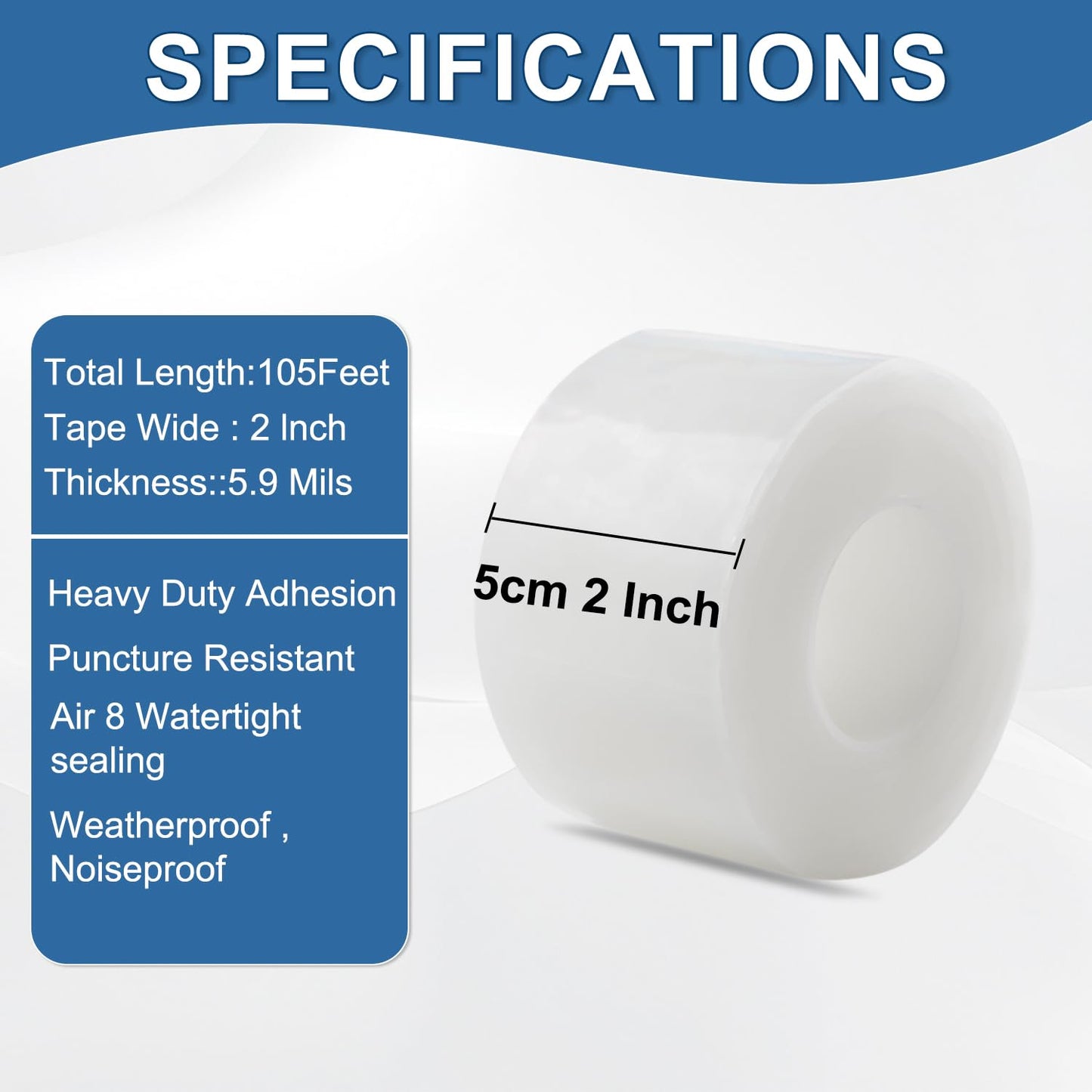 FOURGUN Window Sealing Tape 2IN x 33 FT Draft Isolation No Residue Removable Adhesive Waterproof Windows Doors Shower Glass AC Units Ideal for Winter Seal & Summer Cold Air Loss Prevention