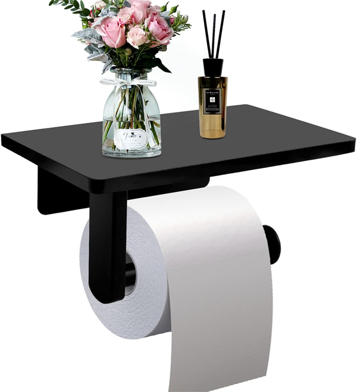 Toilet Paper Holder with Natural Marble Shelf for Bathroom Washroom,Wall Mounted Tissue Holder Suitable for Mega Roll (Brushed Nickel,Small 6.7 * 4.3 in)