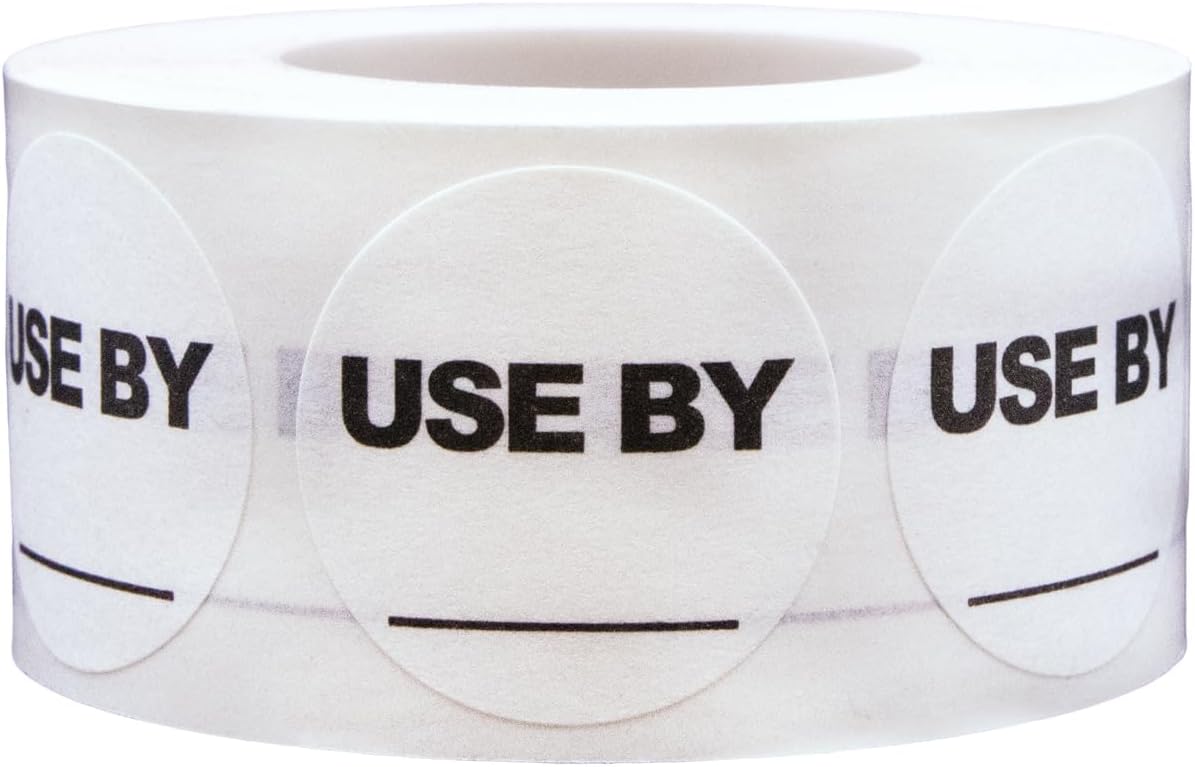 InStockLabels Dissolvable Use By Labels, 1 Inch Round, 500 Stickers | Blank space for shelf life, prep and rotation details, adhesive food container stickers for meal storage and restaurants